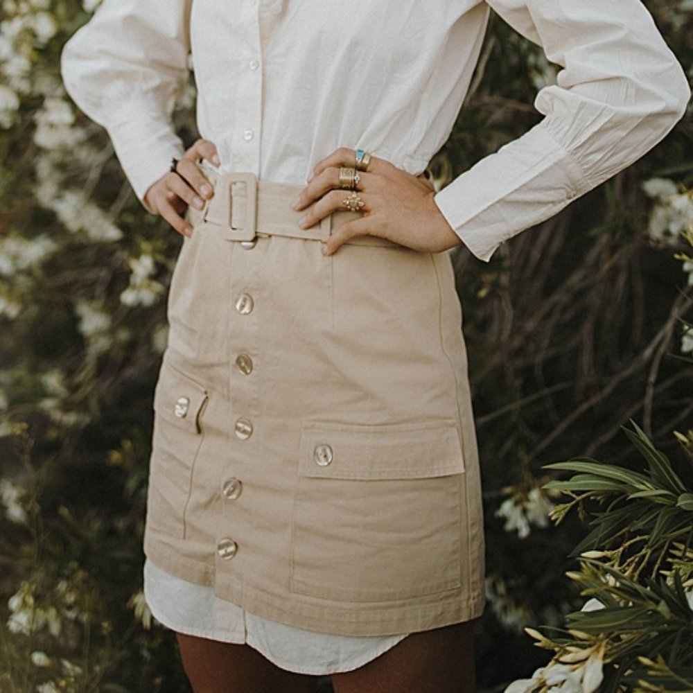 Inspr X Tezza Beige button down skirt brand new